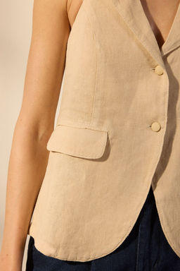 Trendyolmilla Bej %100 Keten Cep Detayl? Halter Yaka Yelek TWOSS25YE00107 фото 3