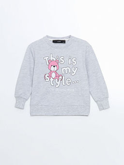 Bisiklet Yaka Bask?l? K?z Bebek Sweatshirt