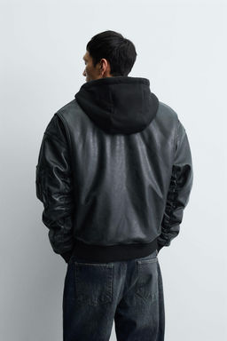 FAUX LEATHER JACKET WITH CONTRAST HOOD - Zara фото 3