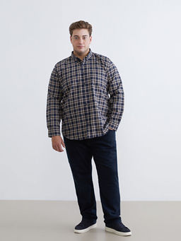 B?y?k Beden Regular Fit Uzun Kollu Ekose Gabardin Erkek G?mlek