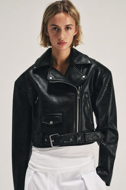 CAZADORA BIKER HOMBRERAS EFECTO PIEL / Negro - Zara фото 8