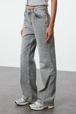 TRENDYOLMILLA Gri Yuksek Bel Wide Leg Jeans TWOAW25JE00178 фото 4