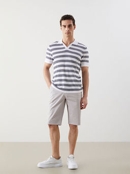 Polo Yaka ?izgili Erkek Dokulu Triko Kazak