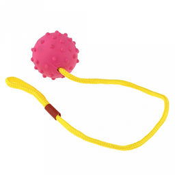 Игрушка для перетягивания для собаки Мяч д6,5см, полипропилен, фактурный, с веревкой 46см, цвета микс (темно-розовый, синий), Пэт тойс (Pet toys) (Китай)  фото 2
