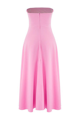Pembe A-Kesim Straplez Dokuma S?k Abiye Gece Mezuniyet Elbisesi TPRSS24EL00139