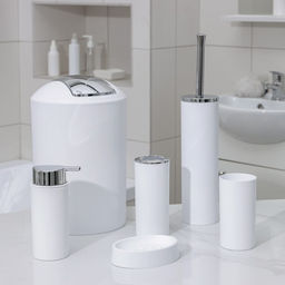 Аксессуары для ванной SAVANNA Сильва, 6 предметов, дозатор, мыльница, 2 стакана, ёршик, ведро, белые  фото 4