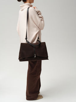 Замшевая сумка сэтчел Colette DBR 31349 черный каштан  фото 10