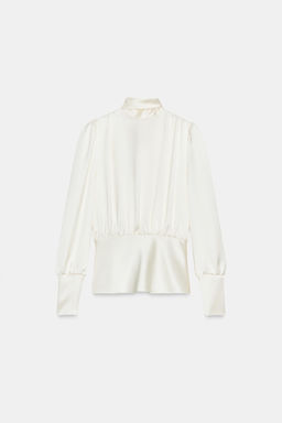 SATIN SHIRT WITH BOW DETAIL AT THE BACK