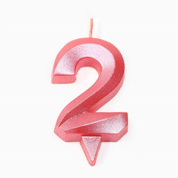 Свеча в торт «Грань», цифра 2, розовый металлик, 6.5 см