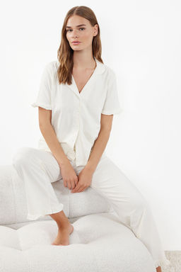 Trendyolmilla Mint %100 Pamuklu F?rf?r Detayl? Orme Pijama Tak?m? THMSS24PT00223