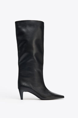 LEATHER KITTEN HEEL BOOTS - Zara фото 2