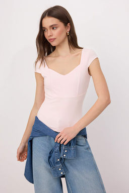 Trendyolmilla Ekru Kalp Yaka Vucuda Oturan Pamuklu Esnek Orme Bluz TWOSS24BZ00113  фото 18