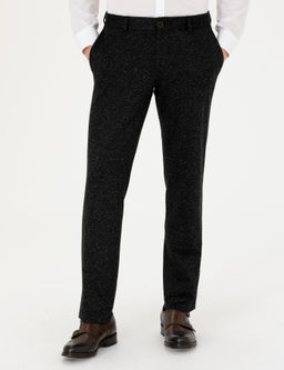Siyah Slim Fit Flanel Y_n Kar___ml_ Kuma_ Pantolon