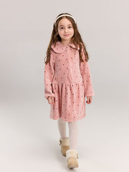 Bebe Yaka ?i?ekli Kadife K?z ?ocuk Elbise