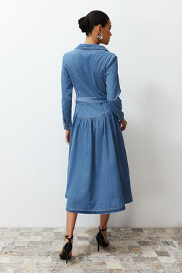 Trendyolmilla Mavi Kemerli Ceket Yaka Maxi Denim Elbise TWOSS24EL00776  фото 7