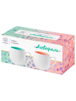 Набор кружек 2 пр. 480 мл 13,5*10,5*9,5 см Акварель, разноцветные, бочонок, рельефные, фарфор - Elan gallery фото 9