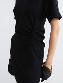 Bisiklet Yaka B?zg?l? Krep Elbise