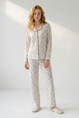 Beyaz-Sar? Cicekli Biyeli Fitilli Orme Pijama Tak?m? THMSS26PT00078 - Trendyolmilla фото 6