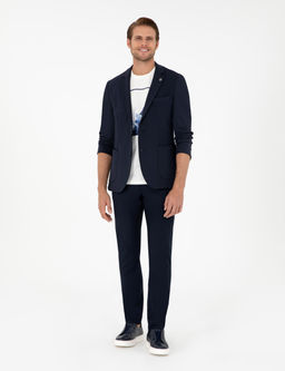 Lacivert Slim Fit _izgili Kanvas Pantolon