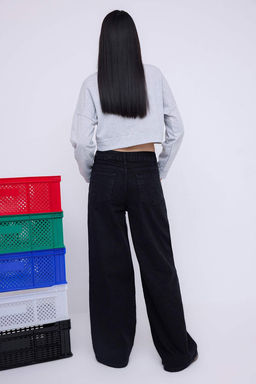 Teen Siyah Kusgozu Detayl? Yuksek Bel Wide Leg Jeans TWOAW26JE00041 - Trendyolmilla фото 4