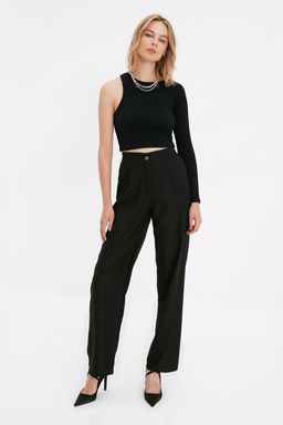 Siyah Straight/Duz Kesim Dokuma Kumas Pantolon TWOAW22PL0321