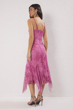 TRENDYOLMILLA Cok Renkli A-Kesim Cicek Desenli F?rf?rl? Orme Tul Elbise TPRSS24EL00133 фото 12