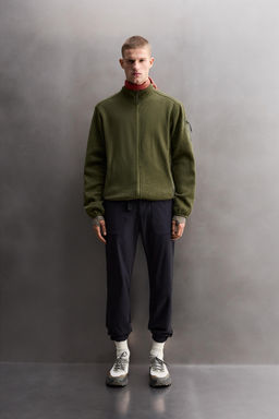 CONTRAST FLEECE KNIT CARDIGAN