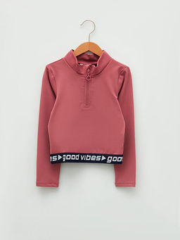 Yar?m Bal?k?? Yaka Slogan Bask?l? Uzun Kollu K?z ?ocuk Sweatshirt
