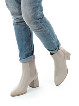 01-PCM359-2 GRAY/BEIGE Ботинки Челси демисезонные женские (натуральная кожа, байка)