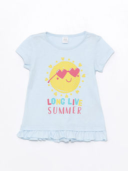 Bisiklet Yaka K?sa Kollu Bask?l? K?z Bebek Ti??rt