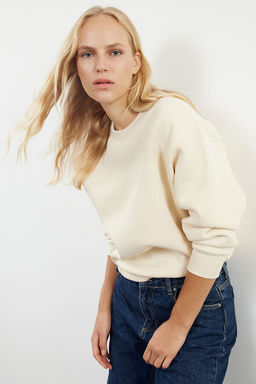 Tas Kal?n Ici Polarl? Regular/Normal Kal?p Bisiklet Yaka Basic Orme Sweatshirt TWOAW24SW00101