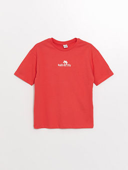 Bisiklet Yaka Bask?l? K?sa Kollu K?z ?ocuk Ti??rt