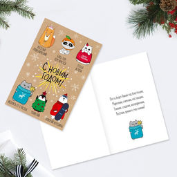 Цена за 10 шт. Открытка «С Новым Годом!» зверюшки, 12 х 18 см