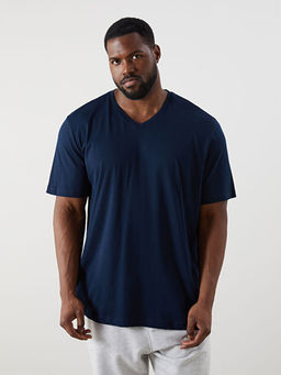 B?y?k Beden V Yaka Penye Erkek Ti??rt