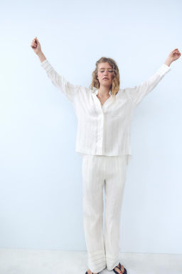STRIPED 100% LINEN TROUSERS