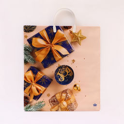 Цена за 10 шт. Пакет подарочный новогодний «Бежевое настроение», полиэтиленовый с пластиковой ручкой, 44×40 см