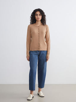 Bisiklet Yaka Kendinden Desenli Kad?n Triko H?rka