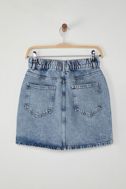 TRENDYOLMILLA Mavi More Sustainable Beli Lastikli Mini Denim Etek TWOSS25ET00134  фото 11