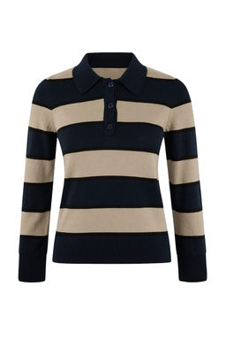 Lacivert Simli Iplik Detayl? Cizgili Polo Yaka Triko Bluz TWOSS26BZ00126