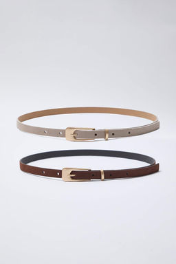 Kahverengi-Bej 2li Paket Suet Kad?n Kemer TWOSS25KE00010