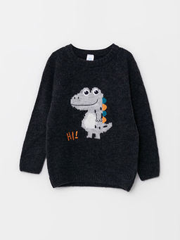 Bisiklet Yaka Uzun Kollu Bask?l? Erkek Bebek Triko Kazak