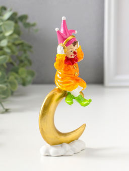 Сувенир полистоун "Клоун в наушниках на золотом месяце" яркий разноцветный 16,5 см