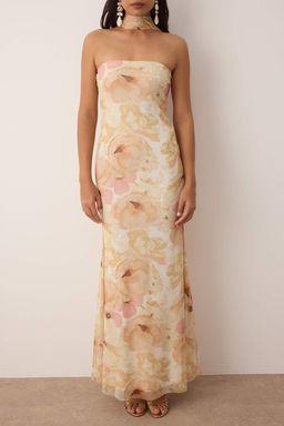 Cok Renkli Cicekli Orme Tul Maxi Abiye Gece Mezuniyet Elbisesi TPRSS25AE00194 - Trendyolmilla фото 3