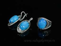 Кольцо Серьги с агатом тонированным цв.синий размер 20