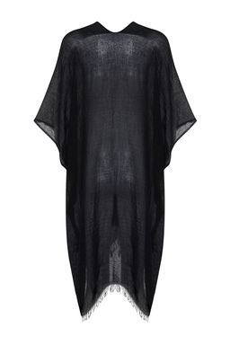 Siyah Midi Dokuma Puskullu Plaj Kimono&Kaftan TBESS24KM00057 - Trendyolmilla фото 7