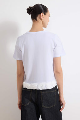 Ekru Regular/Normal Kal?p K?sa Kollu Aksesuar Detayl? Tok %100 Pamuk Orme T-shirt TWOSS26TS00054 - Trendyolmilla фото 4