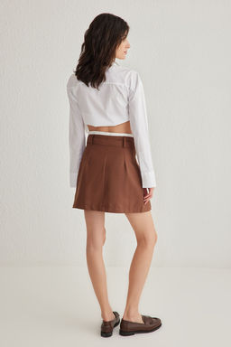 TRENDYOLMILLA Kahverengi Cift Kemer Detayl? Pileli Mini Dokuma Etek TWOAW24ET00079 фото 24