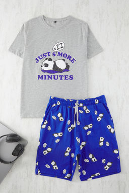 Trendyolmilla Man Gri Slim Fit Fit Panda Bask? Sortlu Orme Pijama Tak?m? TMNSS25PT00063  фото 2