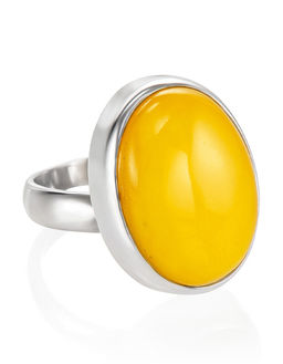 Кольцо Глянец со вставкой из натурального медового янтаря