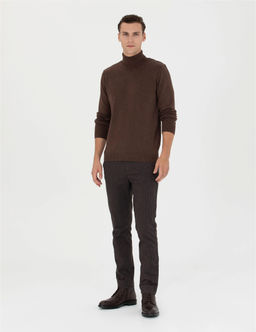 Kahverengi Slim Fit Bal_k__ Yaka Basic Triko Kazak - Pierre cardin фото 4